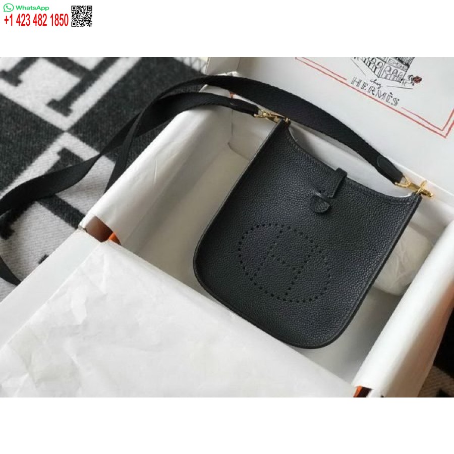 Replika Hermes Evelyne Dizajnerske Torbe Hermes Mini Torba Preko Ramena 20383 Zlatna Kopča Crna