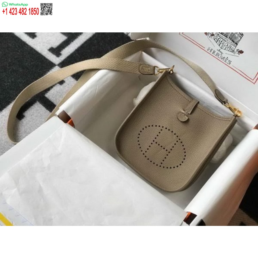 Replika Hermes Evelyne Dizajnerske Torbe Hermes Mini Torba Preko Ramena 20382 Zlatna Kopča Kakhi