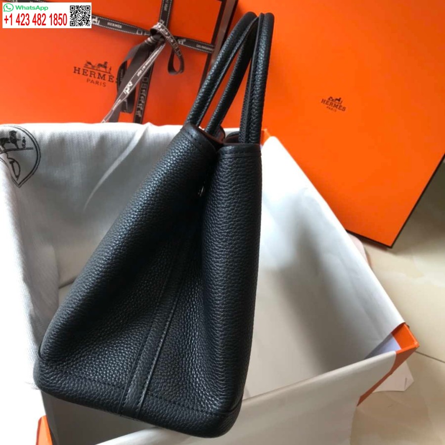 Replika Hermes črna Togo Usnjena Vrtna Zabava 30 Cm Torba Za Strojno šivanje H239053