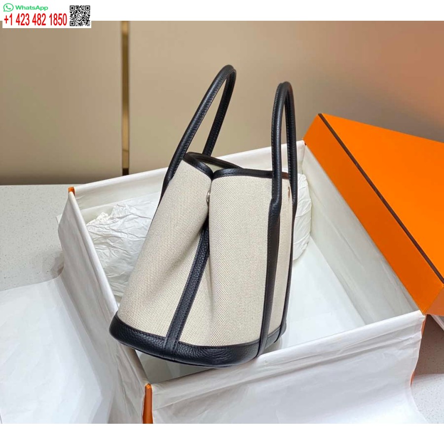 Replica Hermes Beige Canvas and Black leather Garden Party 30cm Bag H239051