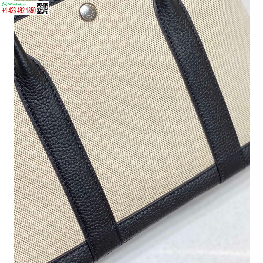 Replica Hermes Beige Canvas and Black leather Garden Party 30cm Bag H239051