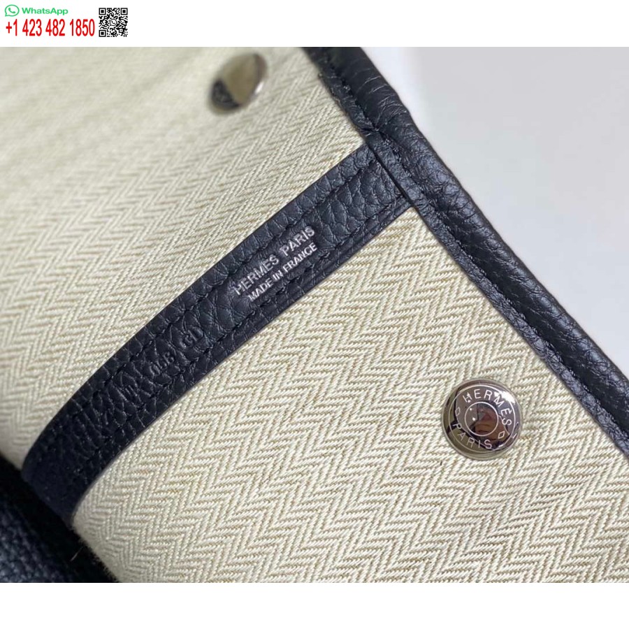 Replica Hermes Beige Canvas and Black leather Garden Party 30cm Bag H239051