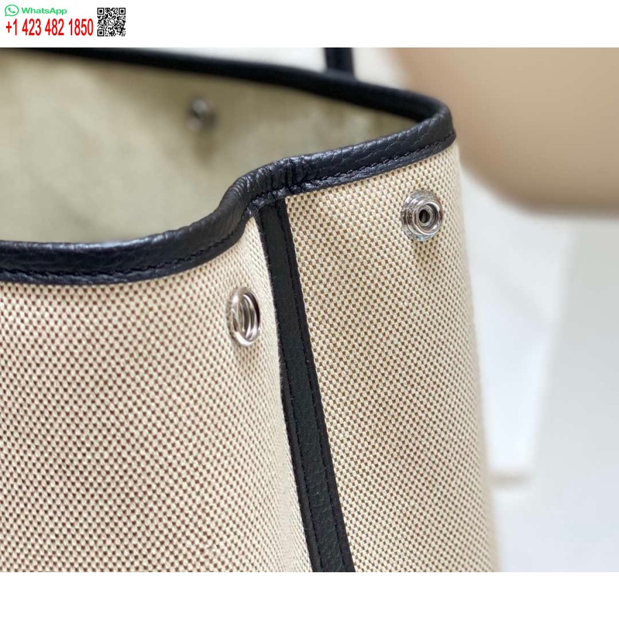 Replica Hermes Beige Canvas and Black leather Garden Party 30cm Bag H239051