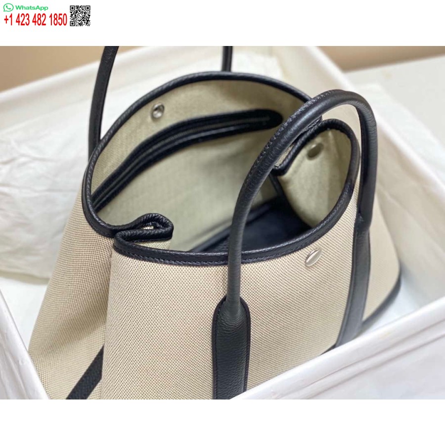 Replica Hermes Beige Canvas and Black leather Garden Party 30cm Bag H239051
