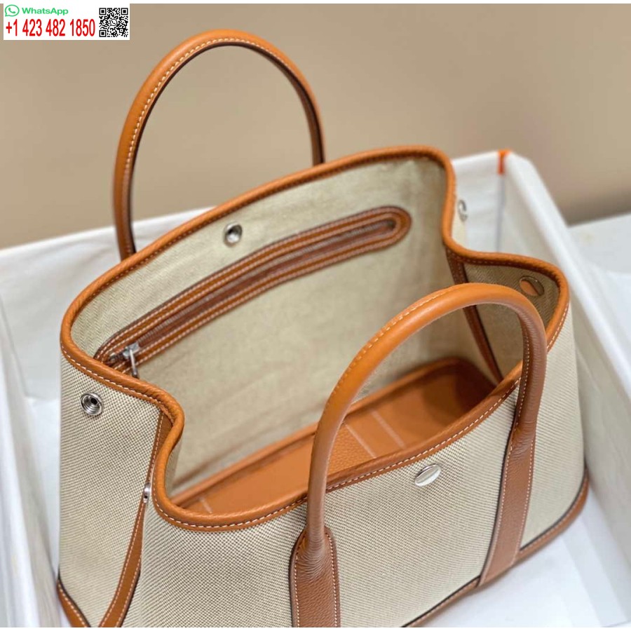 Réplique Hermes Toile Beige Et Cuir Marron Garden Party 30cm Sac H239052