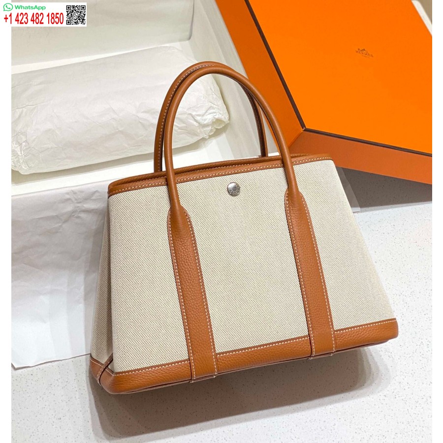 Replica Borsa Hermes In Tela Beige E Pelle Marrone Per Feste In Giardino Da 30 Cm H239052