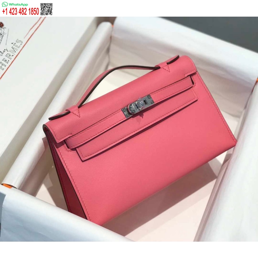 Replica Hermes Mini Kelly Pochette Swift Pochette In Pelle Argento H230253