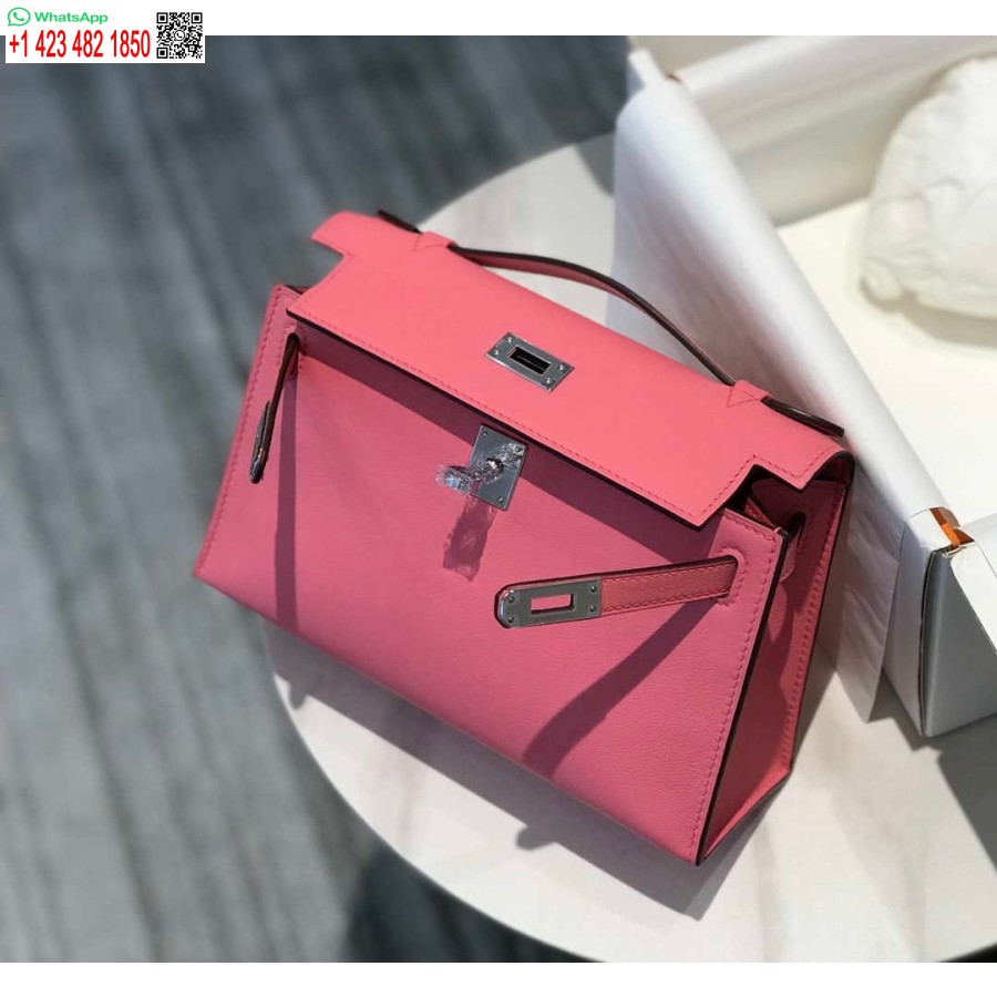 Replica Hermes Mini Kelly Pochette Swift Pochette In Pelle Argento H230253