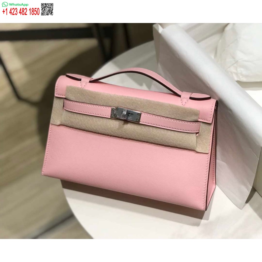 Replica Hermes Mini Kelly Pochette Swift Pochette In Pelle Argento H230252