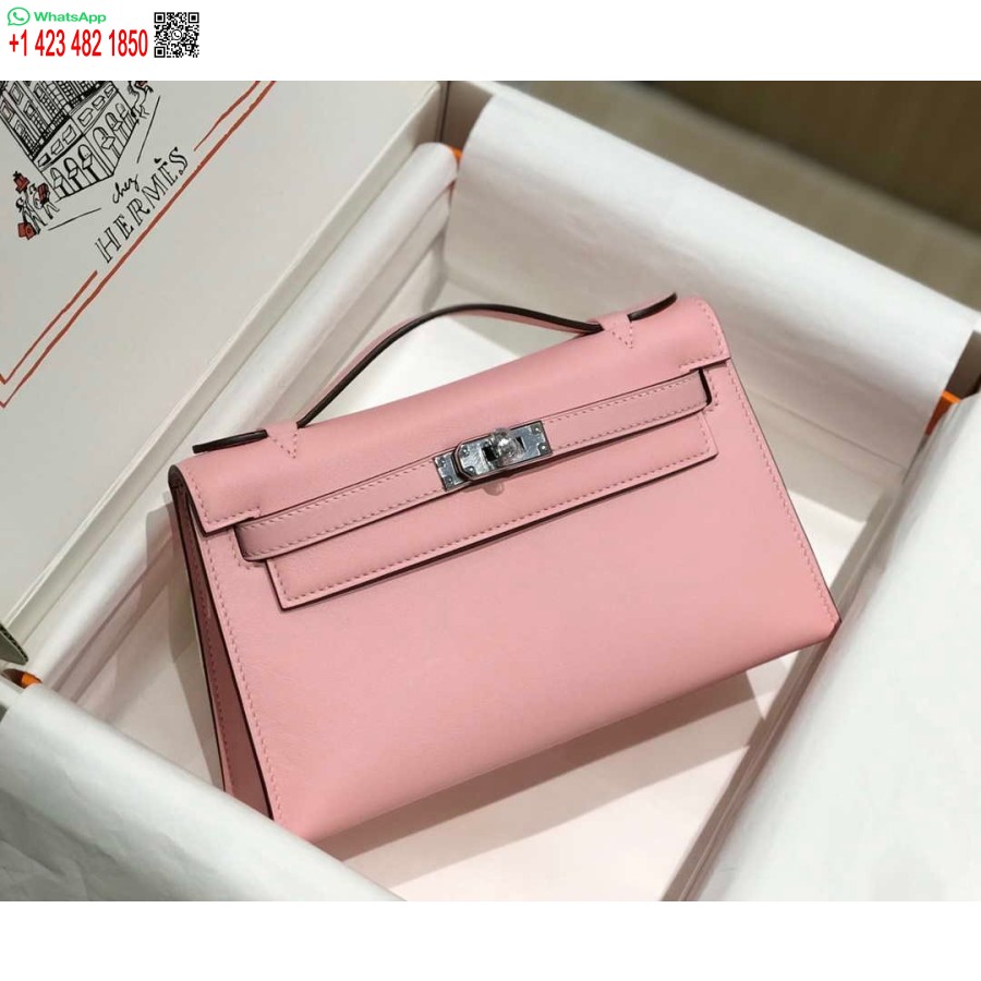 Replica Hermes Mini Kelly Pochette Swift Pochette In Pelle Argento H230252