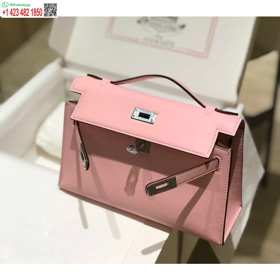 Replica Hermes Mini Kelly Pochette Swift Pochette In Pelle Argento H230252