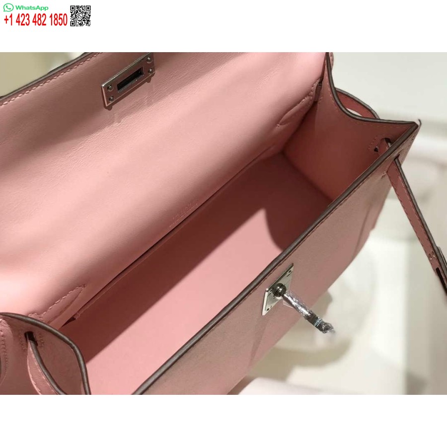 Replica Hermes Mini Kelly Pochette Swift Pochette In Pelle Argento H230252