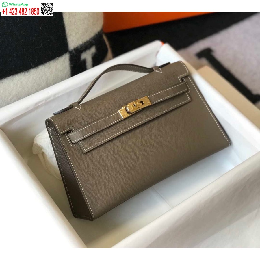 Replik Hermes Mini Kelly Pochette H230223 Epsom Leder Elefantengrau