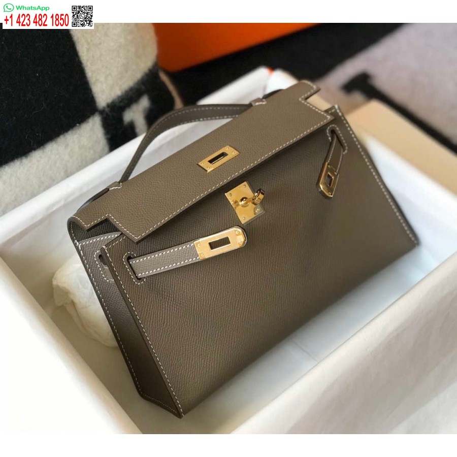 Replik Hermes Mini Kelly Pochette H230223 Epsom Leder Elefantengrau