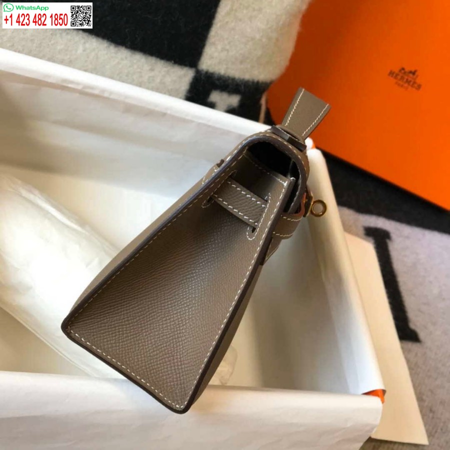 Replik Hermes Mini Kelly Pochette H230223 Epsom Leder Elefantengrau