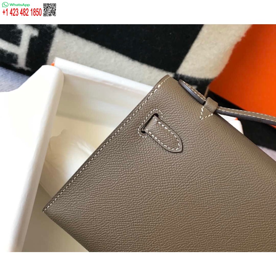 Replik Hermes Mini Kelly Pochette H230223 Epsom Leder Elefantengrau