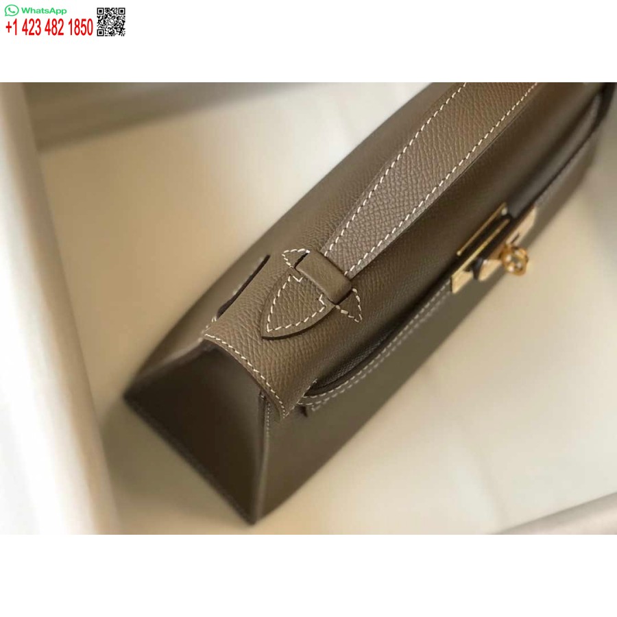 Replik Hermes Mini Kelly Pochette H230223 Epsom Leder Elefantengrau