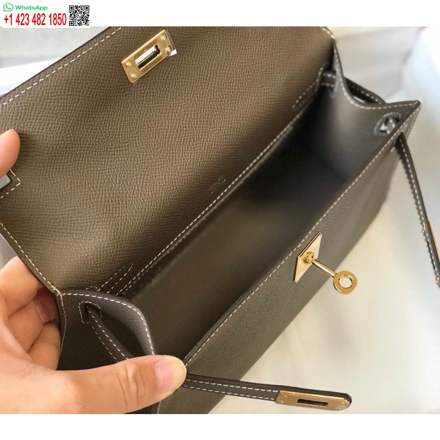 Replik Hermes Mini Kelly Pochette H230223 Epsom Leder Elefantengrau