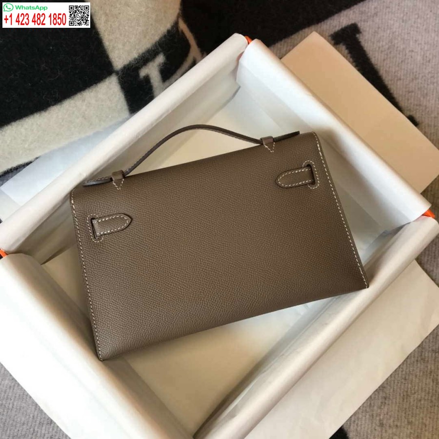 Replica Hermes Mini Pochette Kelly H230223 Pelle Epsom Elefante Grigio