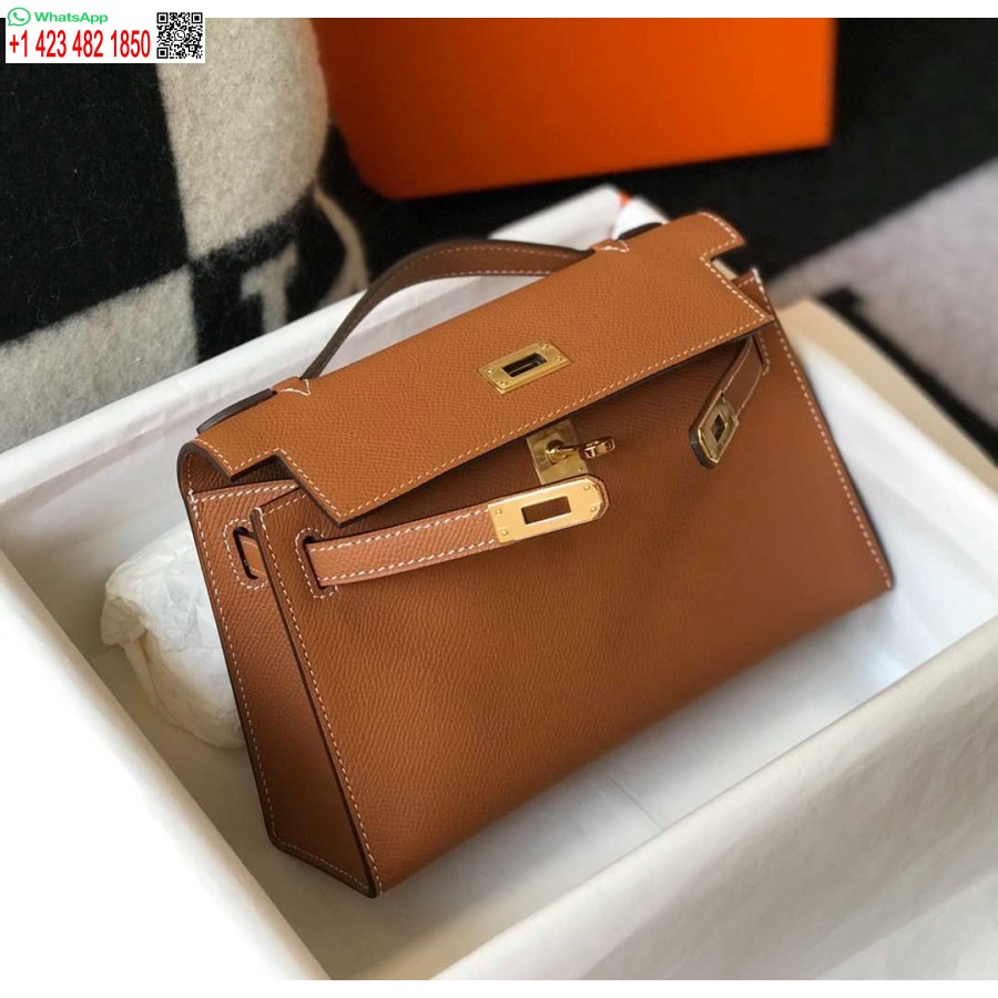 Replika Hermes Mini Kelly Pochette H230223 Epsom Kůže Hnědá