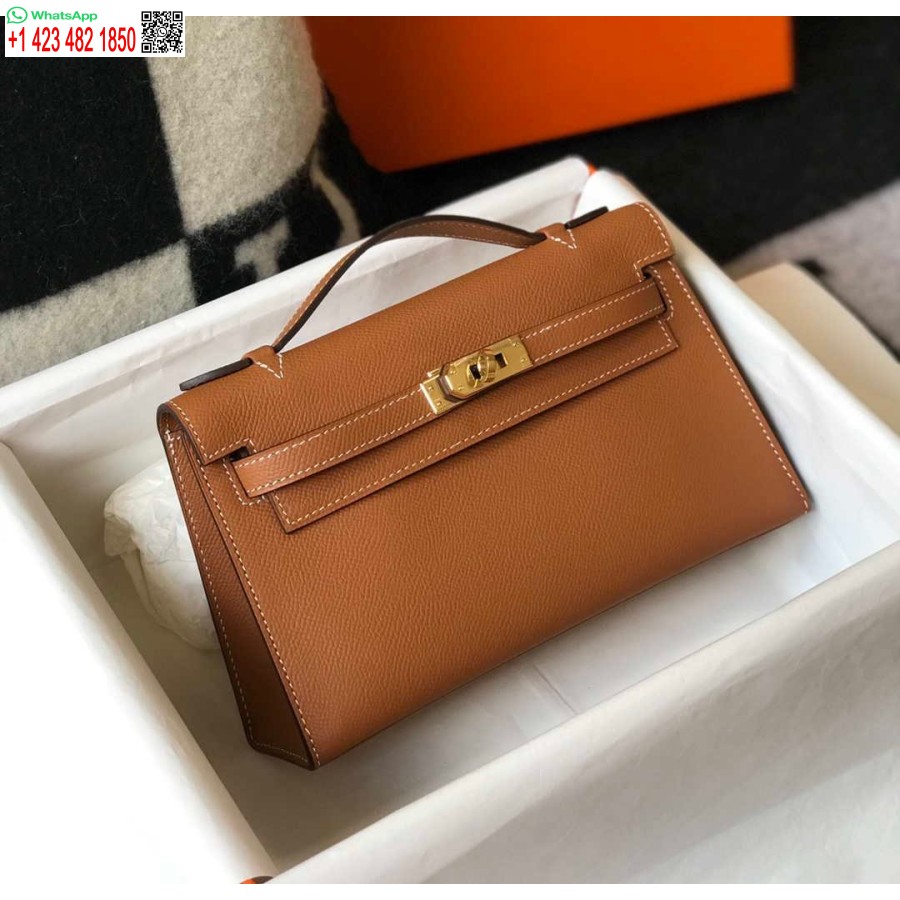 Replika Hermes Mini Kelly Pochette H230223 Epsom Kůže Hnědá