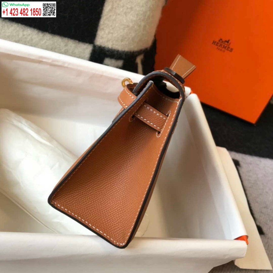 Replika Hermes Mini Kelly Pochette H230223 Epsom Kůže Hnědá