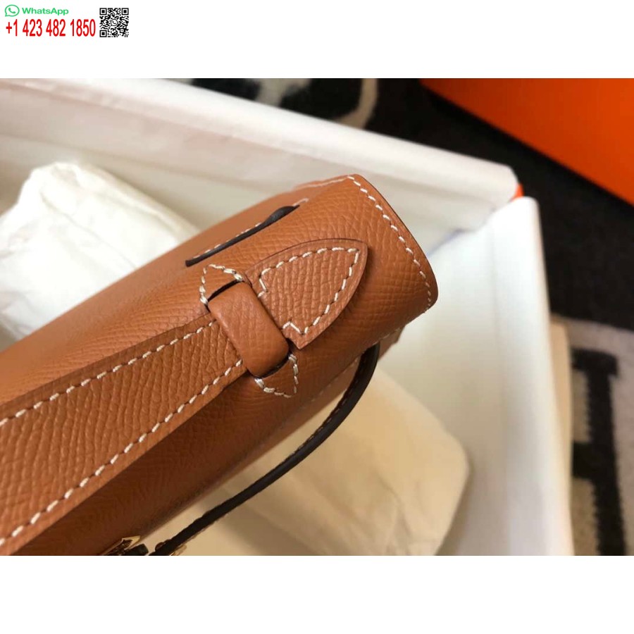 Replika Hermes Mini Kelly Pochette H230223 Epsom Kůže Hnědá