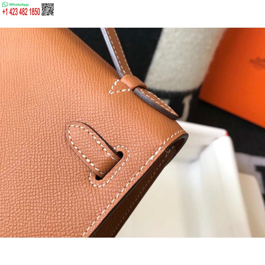 Replika Hermes Mini Kelly Pochette H230223 Epsom Kůže Hnědá