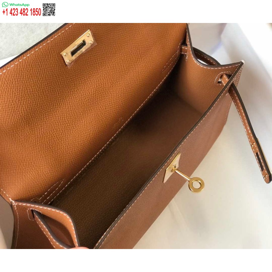 Replika Hermes Mini Kelly Pochette H230223 Epsom Kůže Hnědá