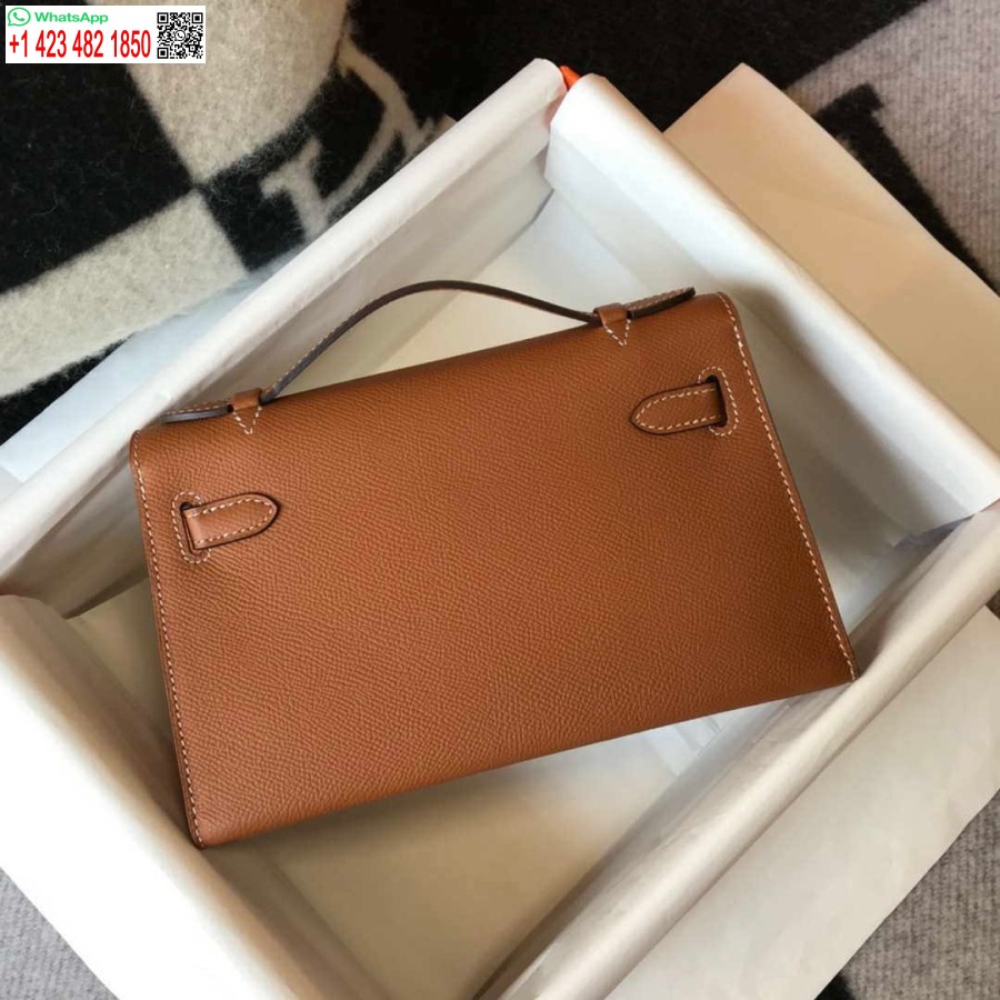 Replica Hermes Mini Kelly Pochette H230223 Epsom Nahast Pruun