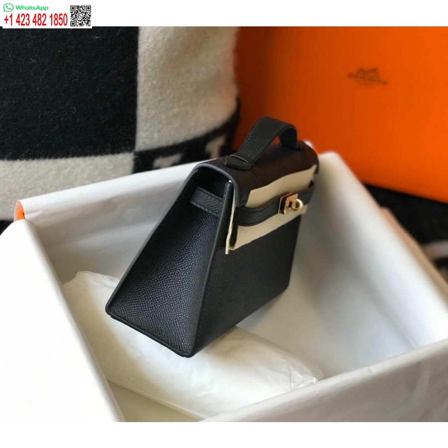 Replik Hermès Mini Kelly Pochette Epsom Leder H230241 Schwarzgold
