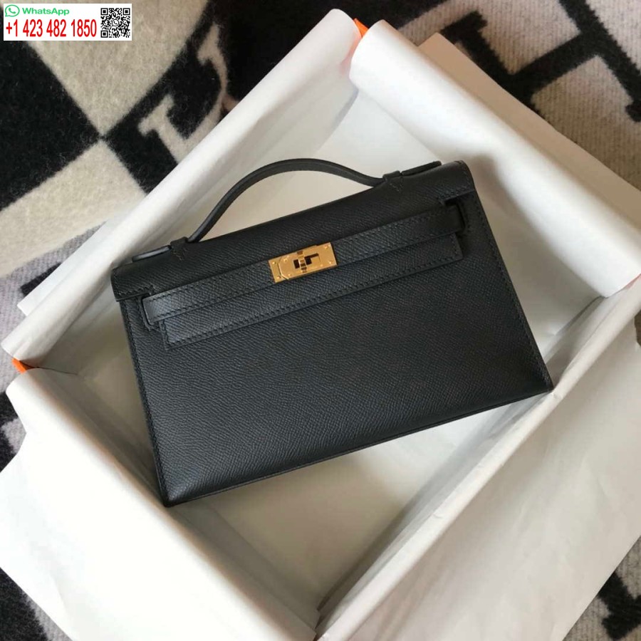Replik Hermès Mini Kelly Pochette Epsom Leder H230241 Schwarzgold