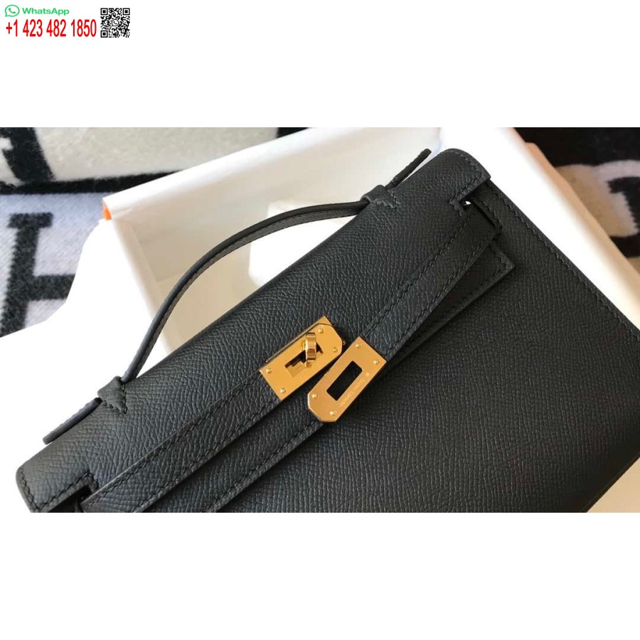 Replik Hermès Mini Kelly Pochette Epsom Leder H230241 Schwarzgold