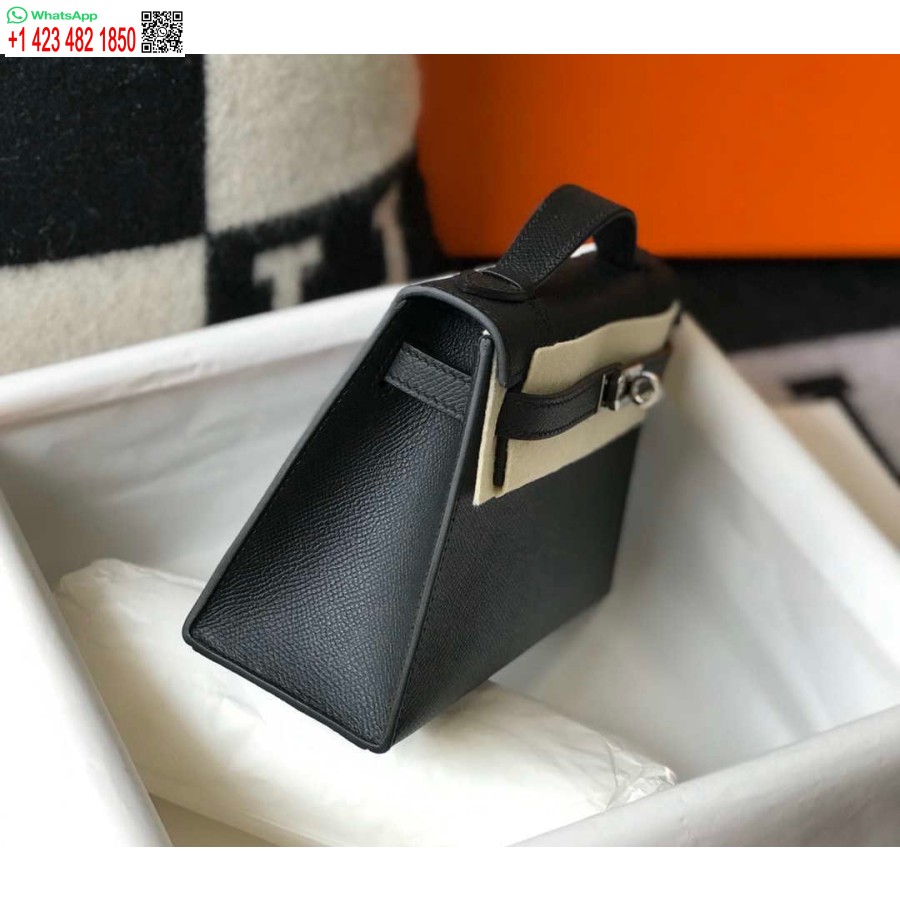 Replik Hermès Mini Kelly Pochette Epsom Leder H230240 Schwarz Silber