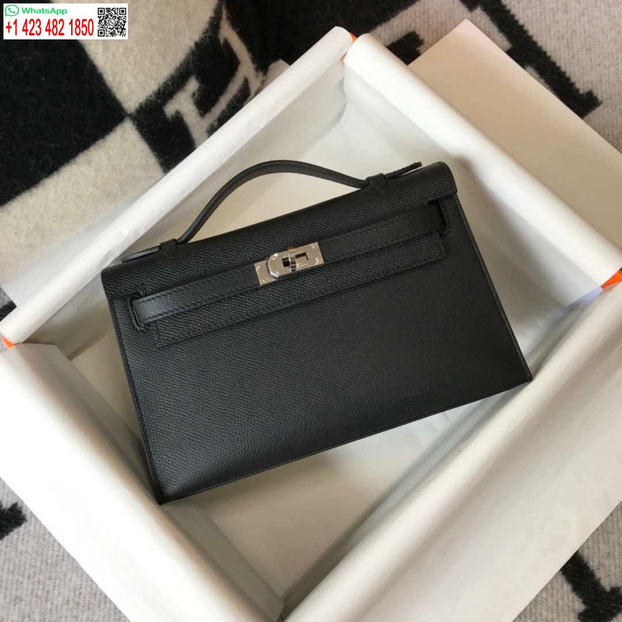 Replik Hermès Mini Kelly Pochette Epsom Leder H230240 Schwarz Silber