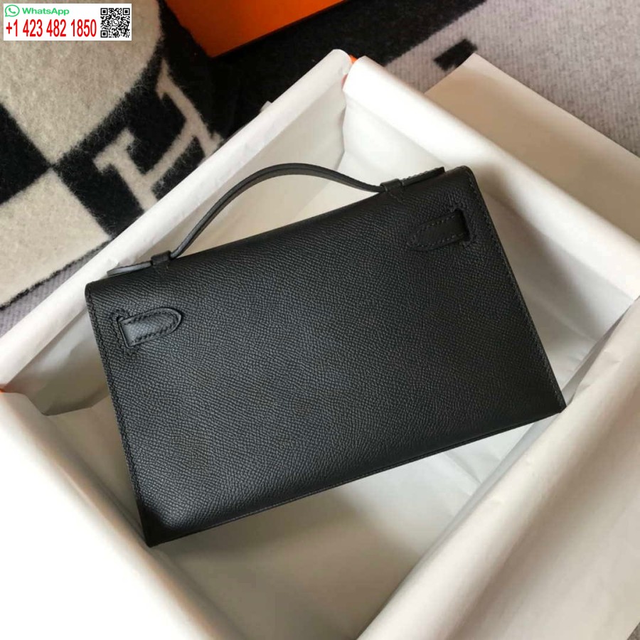 Replik Hermès Mini Kelly Pochette Epsom Leder H230240 Schwarz Silber