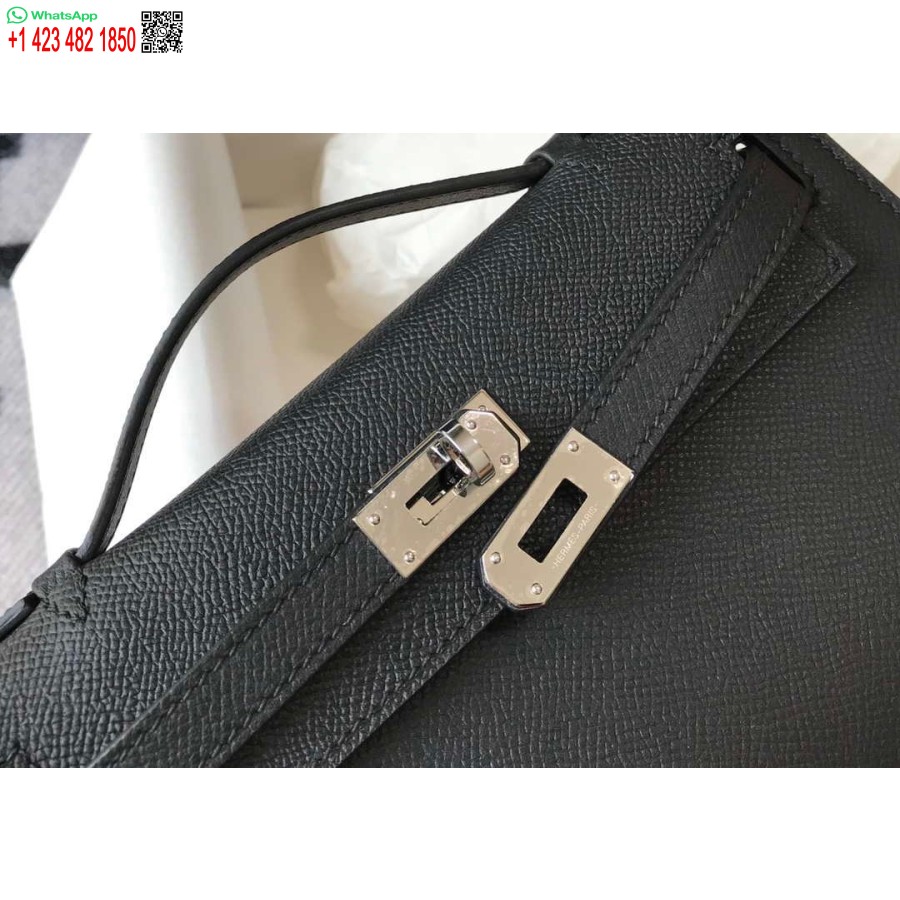 Replik Hermès Mini Kelly Pochette Epsom Leder H230240 Schwarz Silber