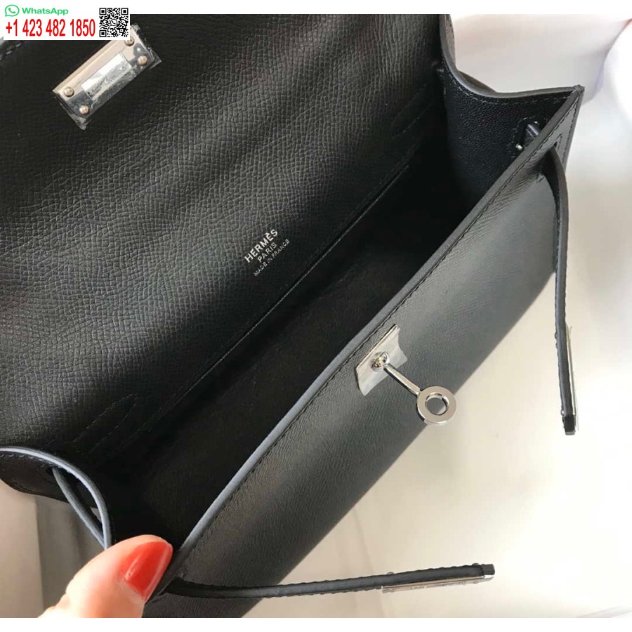 Replik Hermès Mini Kelly Pochette Epsom Leder H230240 Schwarz Silber
