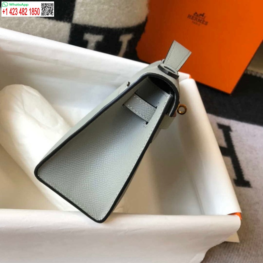 Replica Hermes Mini Pochette Kelly In Pelle Epsom H230232 Blu Ghiacciaio