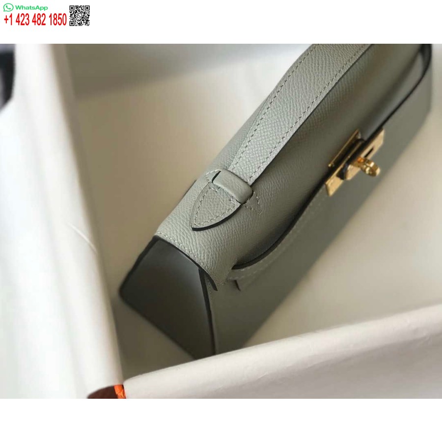 Replica Hermes Mini Pochette Kelly In Pelle Epsom H230232 Blu Ghiacciaio