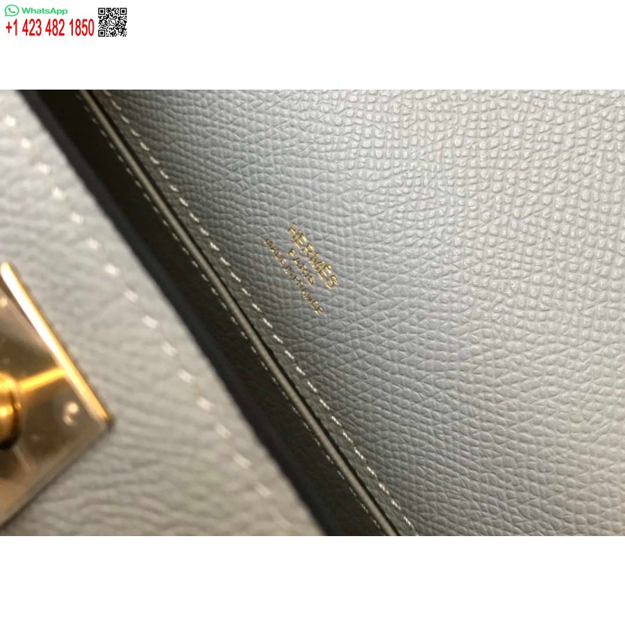 Replica Hermes Mini Pochette Kelly In Pelle Epsom H230232 Blu Ghiacciaio