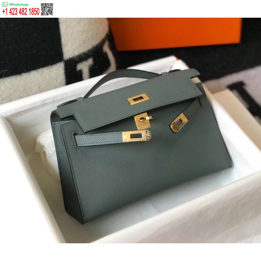 Replik Hermès Mini Kelly Pochette Epsom Leder H230231 Mandelgrün