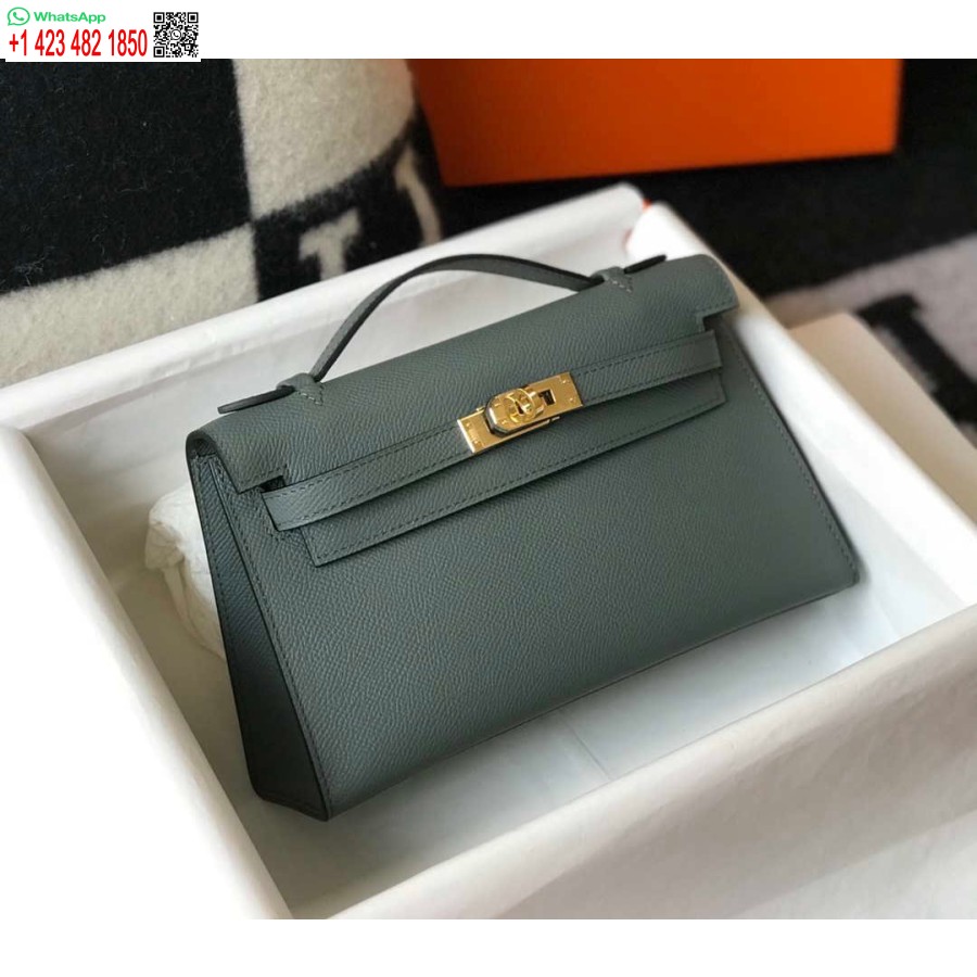 Replik Hermès Mini Kelly Pochette Epsom Leder H230231 Mandelgrün