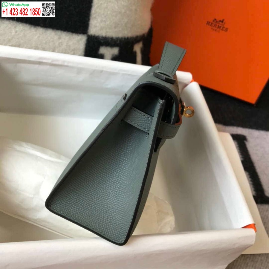 Replik Hermès Mini Kelly Pochette Epsom Leder H230231 Mandelgrün