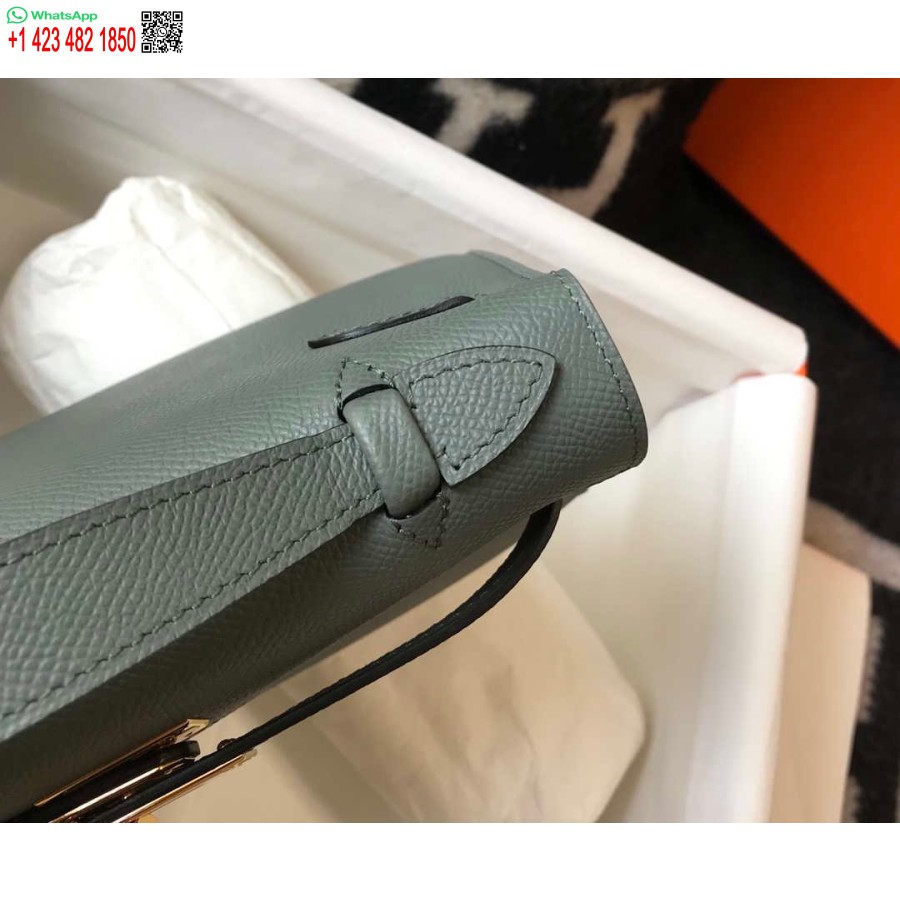 Replik Hermès Mini Kelly Pochette Epsom Leder H230231 Mandelgrün