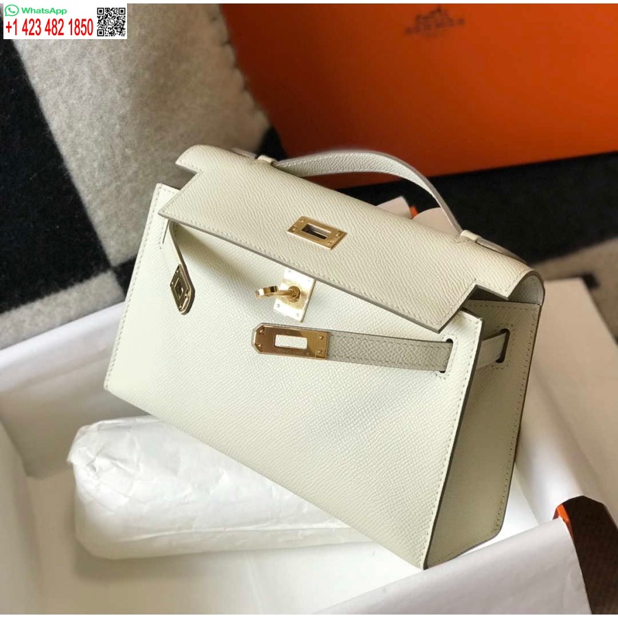 Replica Hermes Mini Kelly Pochette Epsom ādas H230230 Balta