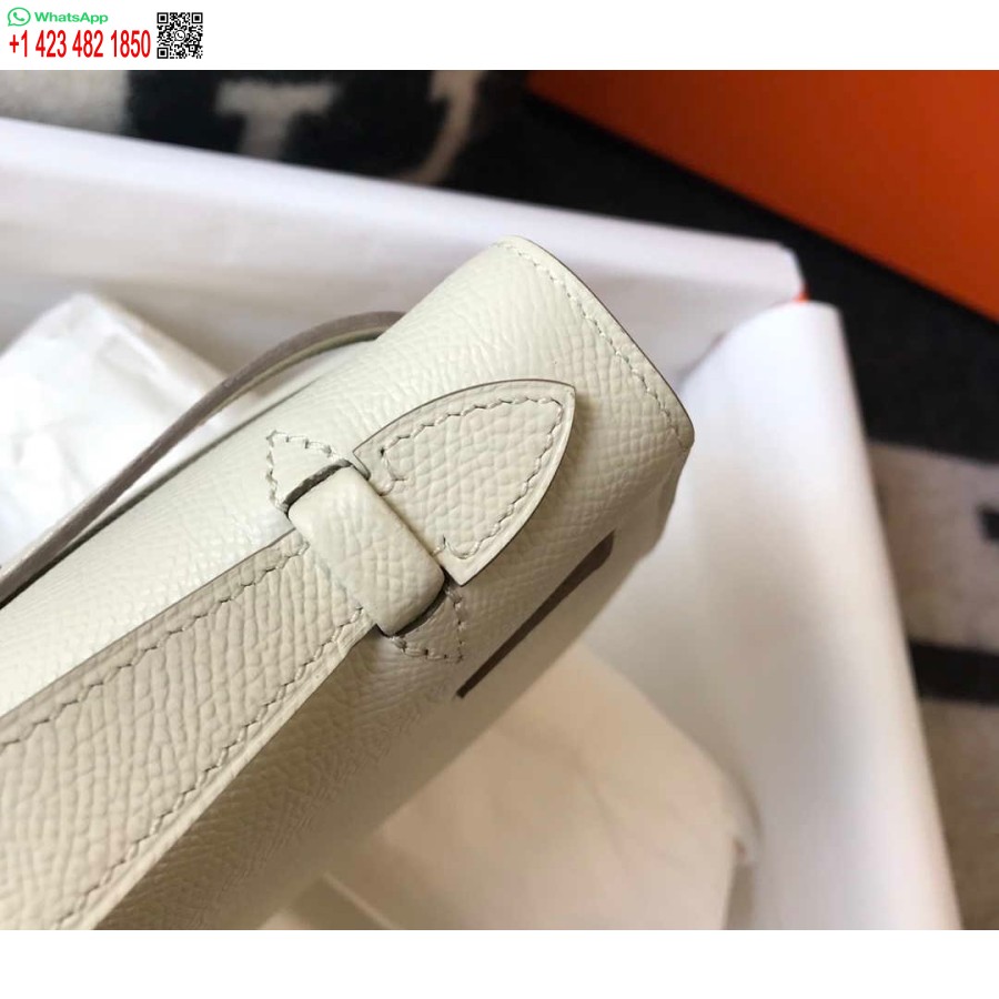 Replica Hermes Mini Kelly Pochette Epsom ādas H230230 Balta