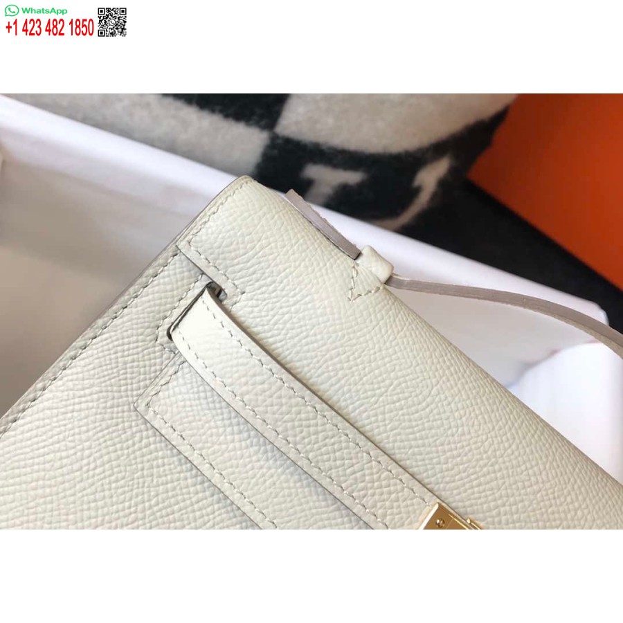 Replica Hermes Mini Kelly Pochette Epsom ādas H230230 Balta