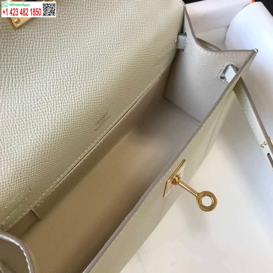 Replica Hermes Mini Kelly Pochette Epsom ādas H230230 Balta