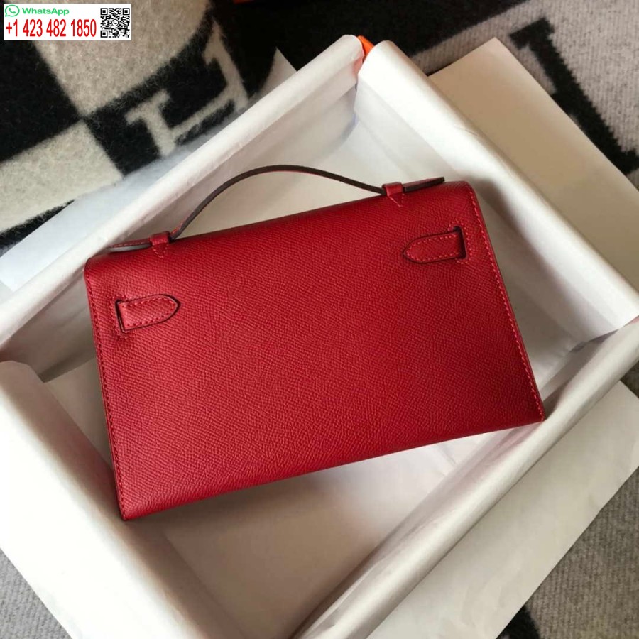 Replica Hermes Mini Kelly Pochette Epsom Nahast H230227 Punane